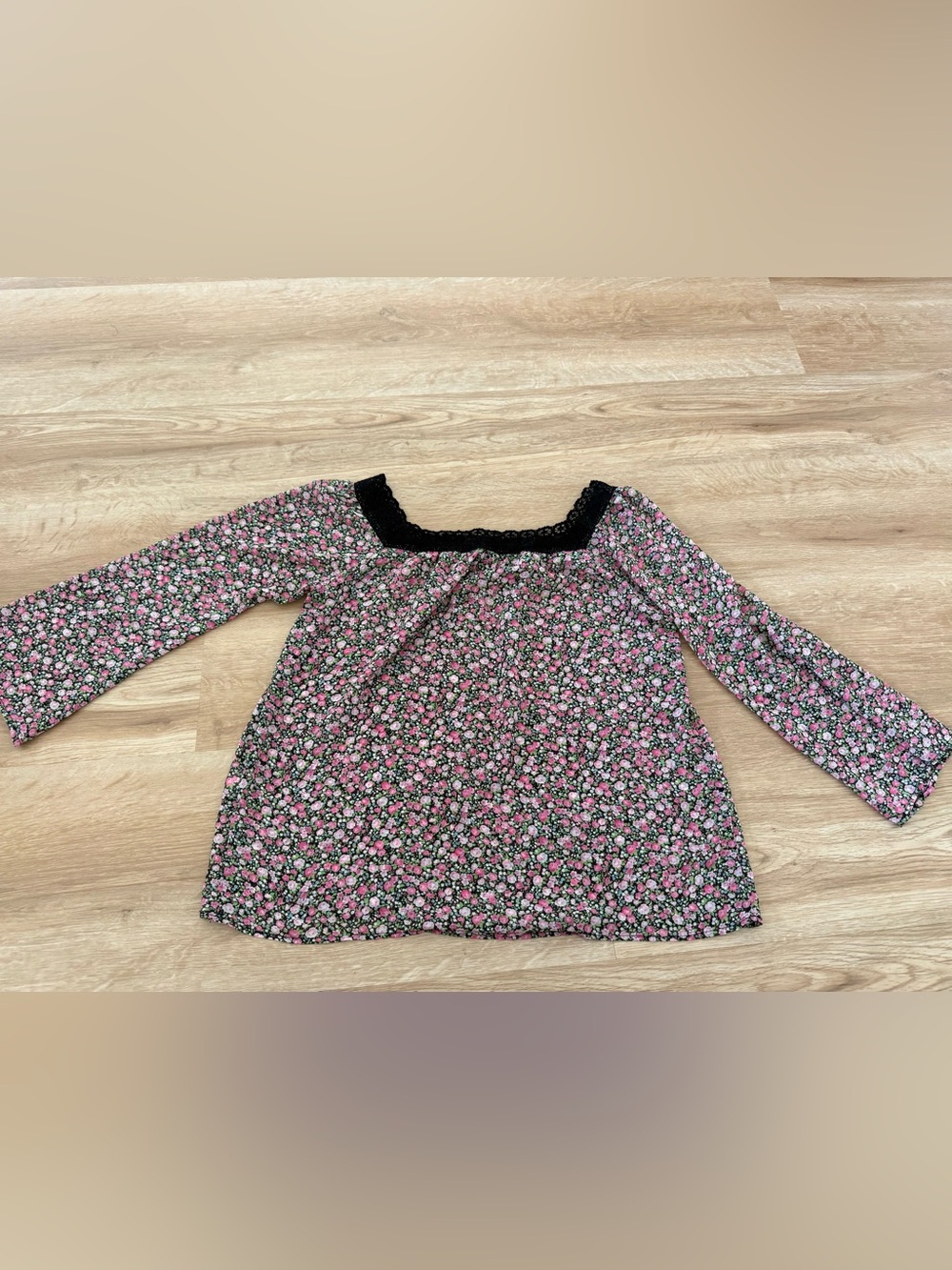 Cinema Club Floral Square-Neck Blouse in Black & Pink